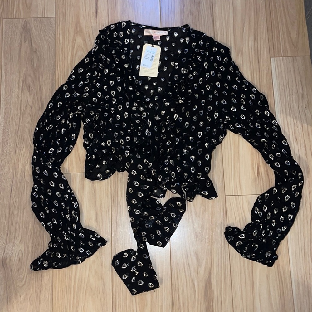 NWT Chance & Destiny Sheer Cardigan Blouse with Silver Heart Pattern
